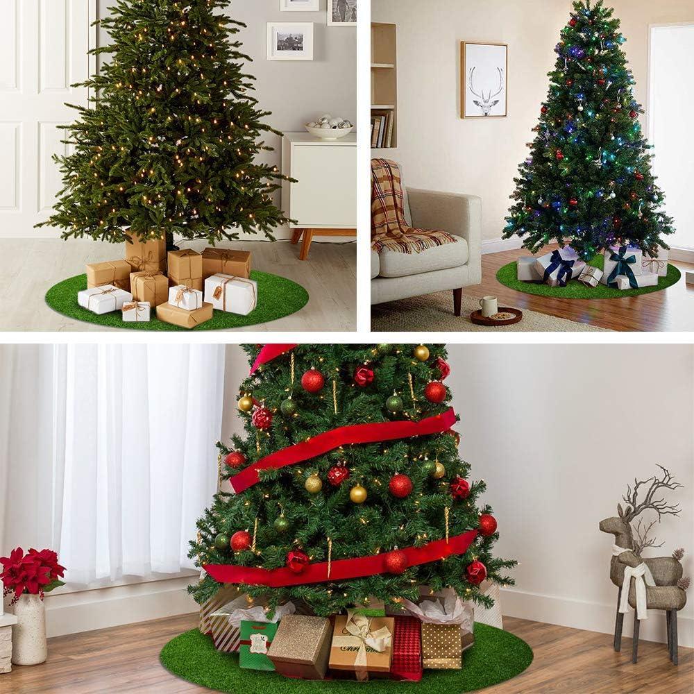 imageChristmas Tree Decoration Artificial Grass Mat Round Shape Realistic Synthetic Grass Indoor Outdoor Rug Garden Lawn Landscape for PetsFake Faux Grass Rug with Drainage Holes Diameter 4 FTDiameter 10 FT