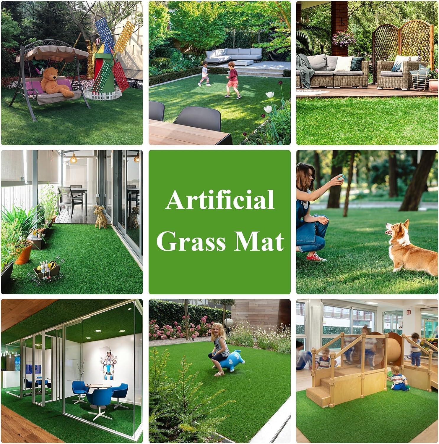 imageLITA Artificial Grass Turf 15 ft x 25 ft with Drainage 08 Inch Realistic Fake Grass Rug Indoor Outdoor Lawn Landscape for Garden Balcony Patio Synthetic Grass Mat for Dogs Customized