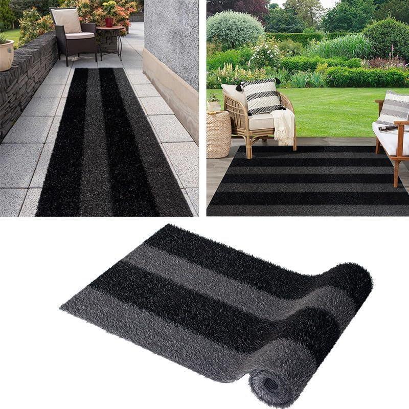 imageLITA Artificial Grass Outdoor Rug Artificial Turf Customized 2 x 12 Feet BlackGray Zebra Stripe Fake Grass 08quot Pile Height Astroturf Carpet Mat for Patio Balcony Pool Deck Playground Tennis