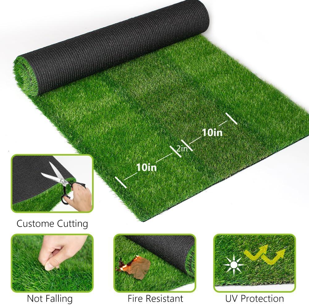 image:imageLITA Artificial Grass Rug Outdoor Artificial Turf 9FTX16FT Green Zebra Stripe Fake Grass Mat 08 Pile Height Astroturf Carpet for Patio Balcony Pool Deck Playground Tennis Lawn Customized Cuttable