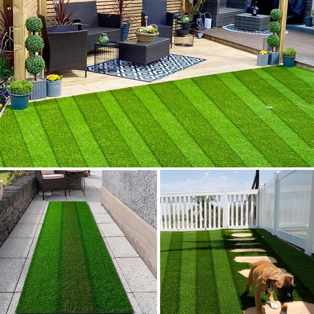 image:imageLITA Artificial Grass Rug Outdoor Artificial Turf 9FTX16FT Green Zebra Stripe Fake Grass Mat 08 Pile Height Astroturf Carpet for Patio Balcony Pool Deck Playground Tennis Lawn Customized Cuttable
