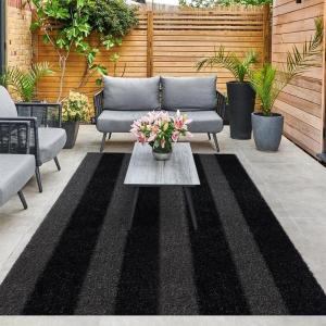LITA Artificial Grass Outdoor Rug Artificial Turf Customized 6 x 8 Feet, Black-Gray Zebra Stripe Fake Grass, 0.8″ Pile Height Astroturf Carpet Mat for Patio Balcony Pool Deck Playground Tennis